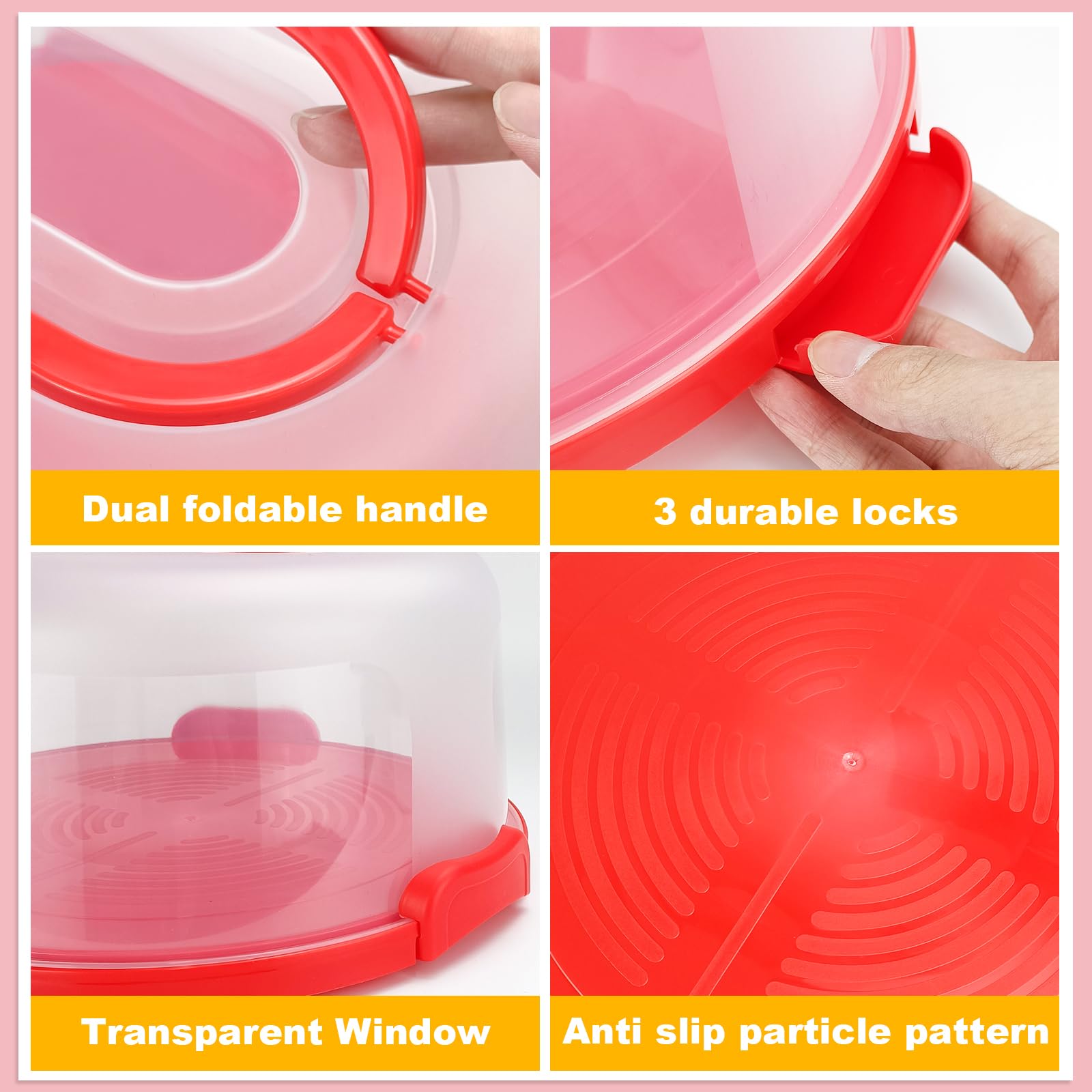 Soporte para tartas con tapa y asa, se adapta a soporte para tartas de 10 pulgadas con tapa, contenedor de almacenamiento de transporte de pasteles, soporte para tartas con tapas, 3 cierres