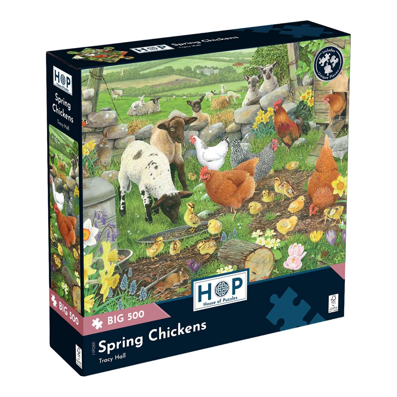 The House of Puzzles | Spring Chickens BIG 500 Piece Jigsaw Puzzle for Adults | Farm Theme | Art by Tracy Hall | 19 x 27 Inches — image 1