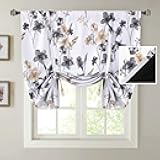 H.VERSAILTEX 100% Blackout Tie Up Curtains Cattleya Floral Printed Short Valances for Kitche Panel for Small Window with Black Liner- 42