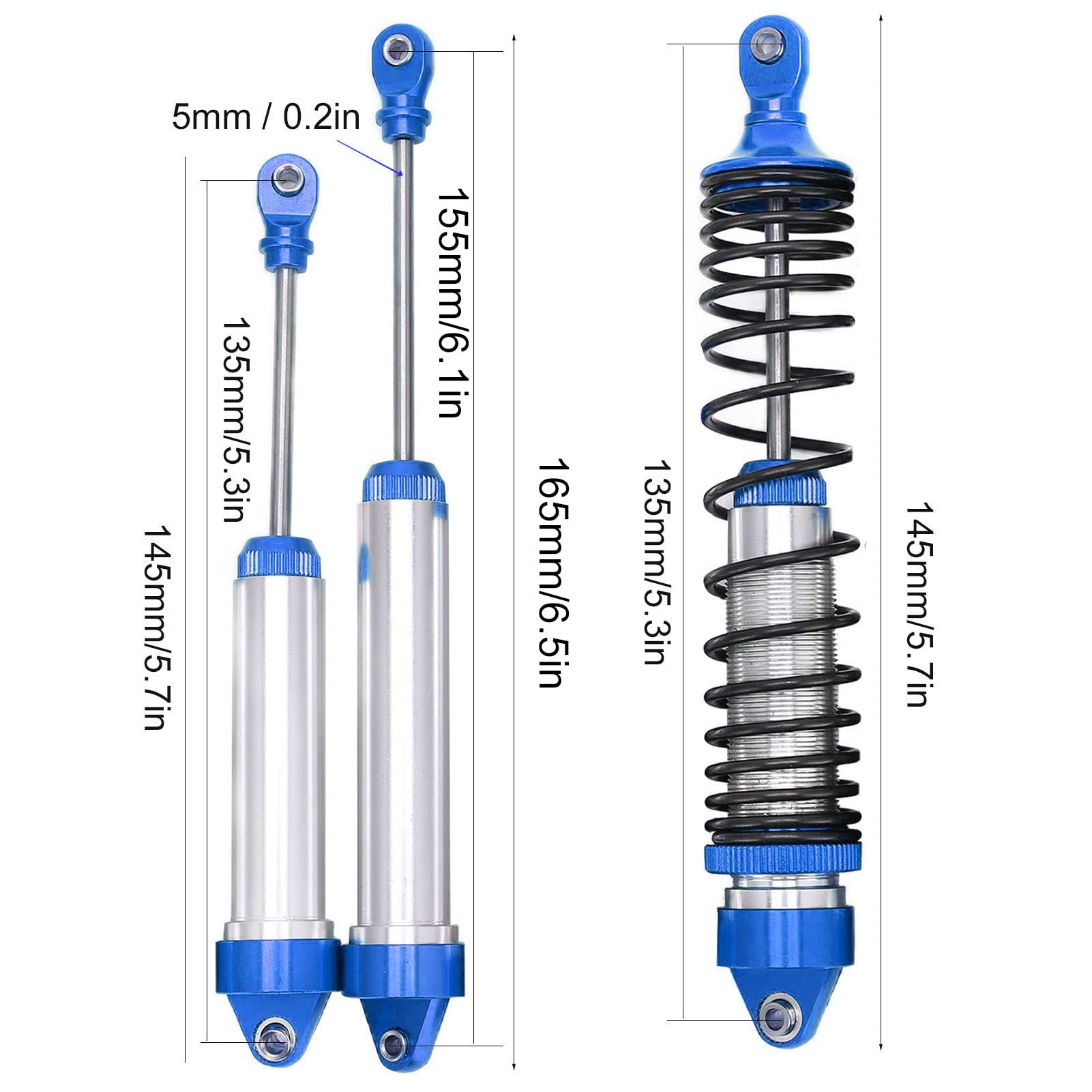 Zestaw amortyzatorów RC Wysokowydajne amortyzatory przednie i tylne ze stopu aluminium Amortyzatory do samochodu zdalnie sterowanego TRAXXAS UDR w skali 1/7 4 sprężyny 4 (Ciemnoniebieski)