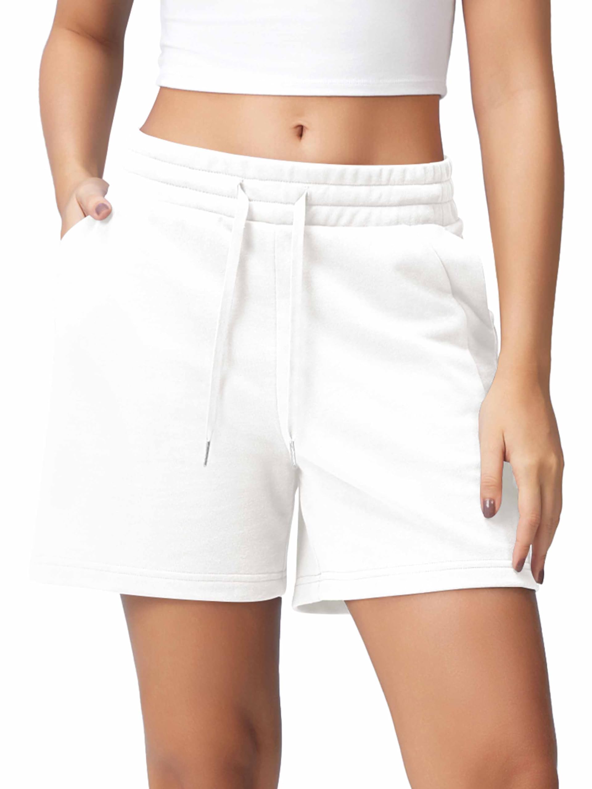 Women's Sweat Shorts 5" Cotton French Terry High Waist Workout Casual Lounge Shorts with Pockets-image-42