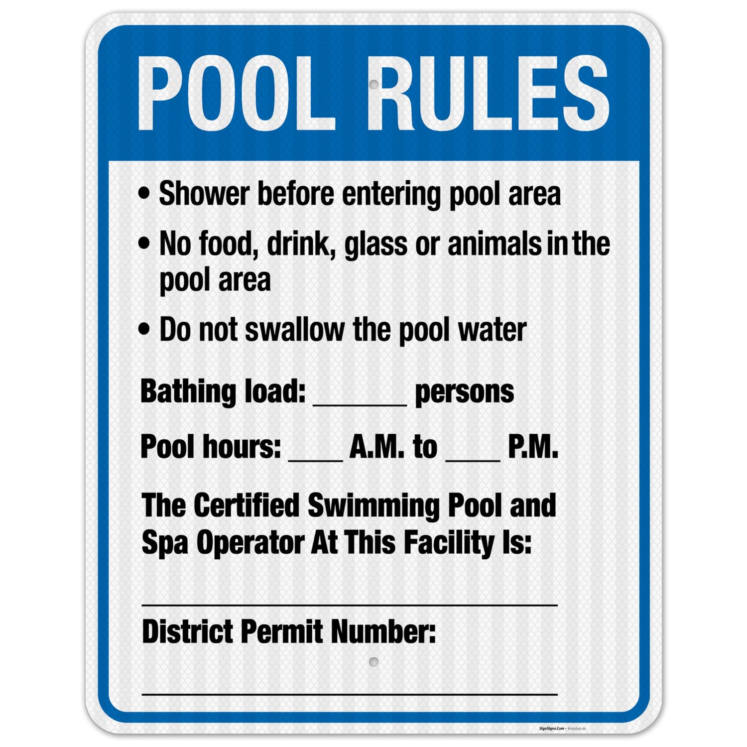 District of Columbia Pool Rules Sign, Complies with District of Columbia Pool Safety Code, (SI-62038) 18x24 Inches, 55 mil Thick HDPS (high Density polystyrene), Made in USA