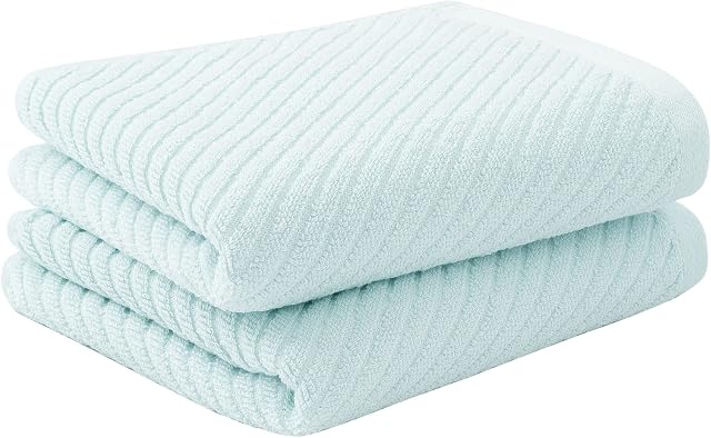 PiccoCasa Cotton Hand Towels 2 Pack Ribbed Hand Towels for Bathroom Soft and Highly Absorbent Small Hand Towel - Blue 34 x 74cm Hotel Spa Towel Face Towels Set