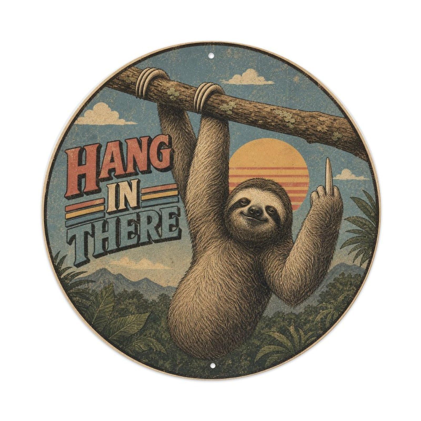 Okngb Style Sloth Slow Humor Animal Comic Cartoon Playful Pop Metal Tin Sign Plaque Wall Decor For Cafe, Man Cave, Club Bar, Office, Home Garden Round Metal Poster 8X8inch