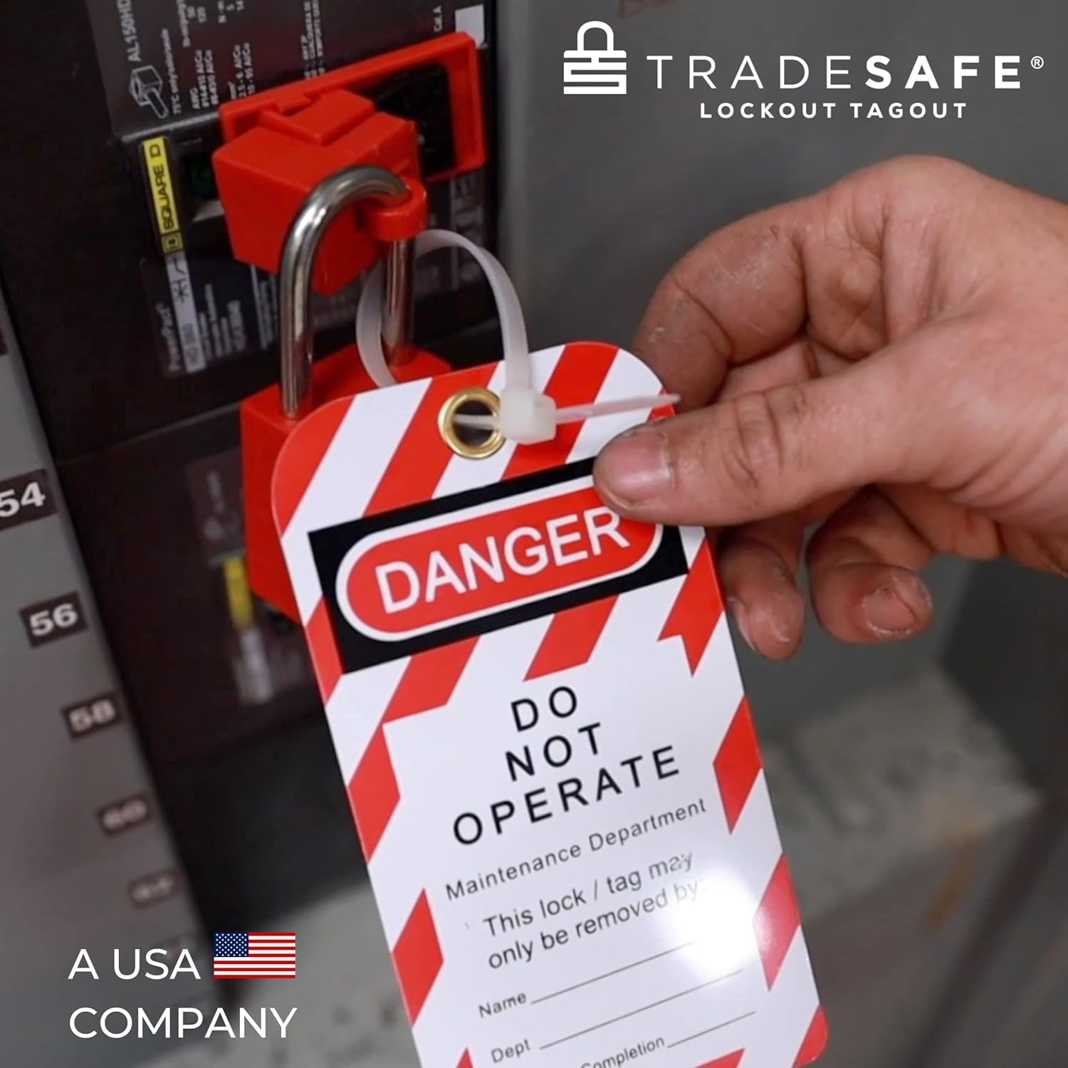 TRADESAFE Etiquetas de bloqueo – 10 etiquetas de peligro no operado con 10 bridas de cremallera, vinilo de alta calidad de 32 mil, etiquetas Loto compatibles con OSHA para etiquetas de bloqueo, fuera