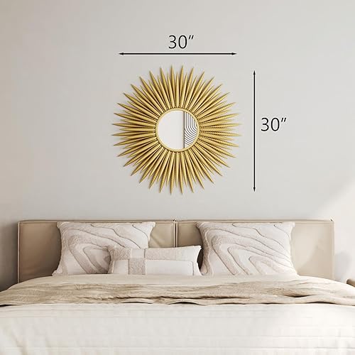 Miniatura 2 de Espejo de pared con forma de explosión de sol de oro antiguo, espejo redondo pequeño de 30 pulgadas para decoración de pared, espejos circulares