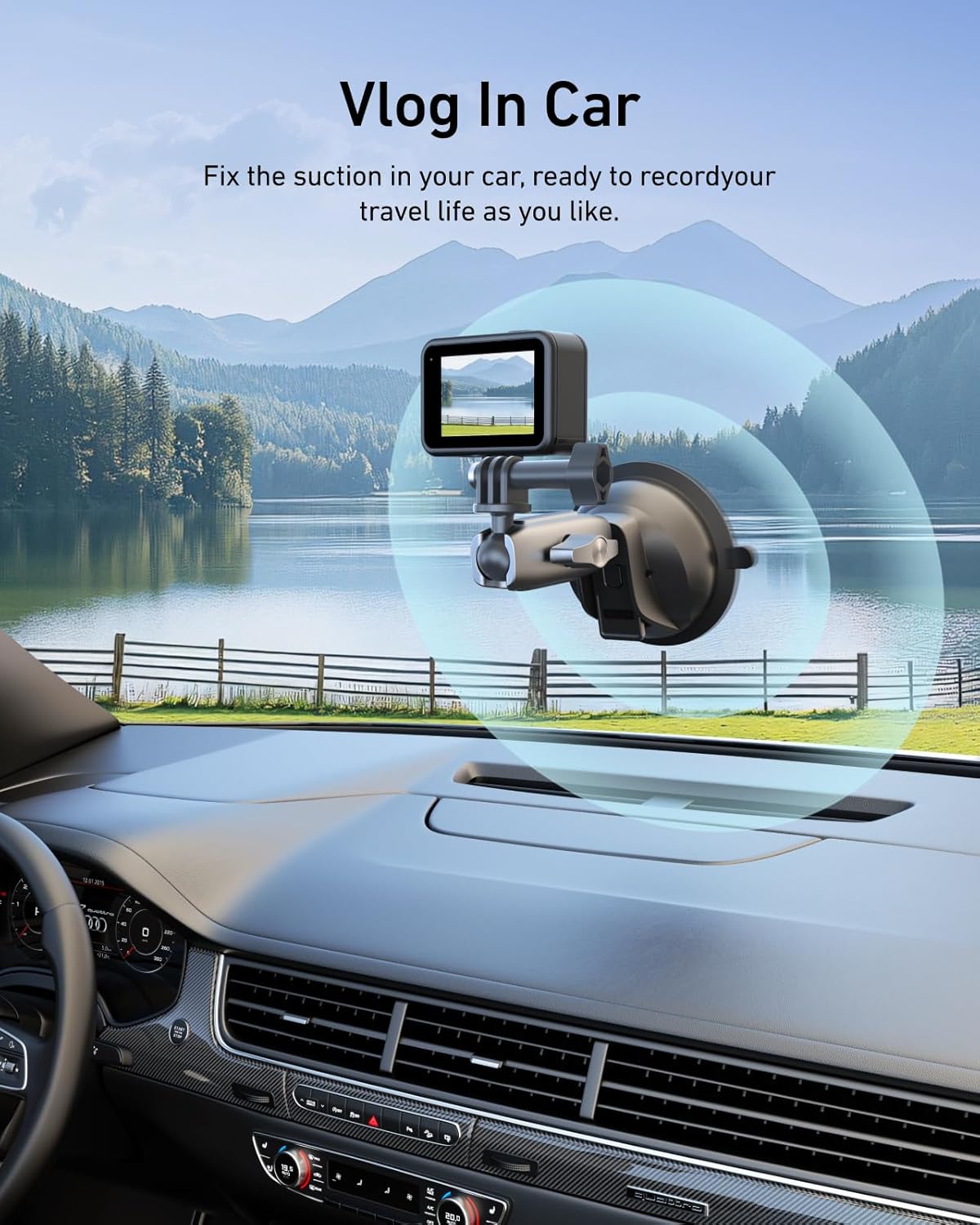 TELESIN Aluminum Suction Cup Car Mount Windshield Window Dashboard Holder with Phone Clip for GoPro Max Mini Hero 13 12 11 10 9 Insta360 X4 X5 DJI Action 4 5pro 6 OSMO 360 Nano iPhone Android AKASO - Image 7