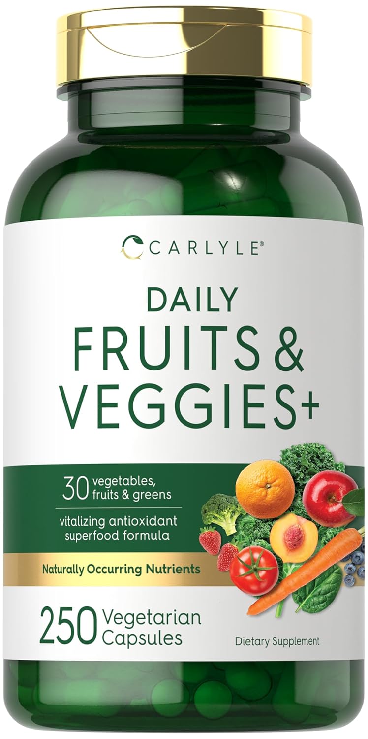 Carlyle Fruits and Veggies Supplement 250 Capsules Made with 30 Fruits and Vegetables Vegetarian Non-GMO Gluten Free Superfood