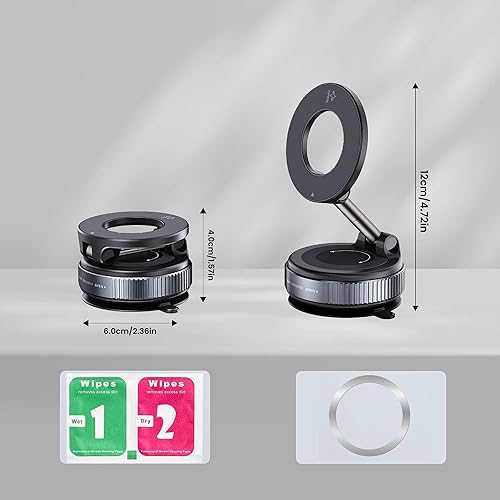 Miniatura 6 de Soporte magnético para teléfono de automóvil al vacío mejorado 2026, soporte de ventosa MagSafe ajustable en 360 y plegable, soporte retráctil para