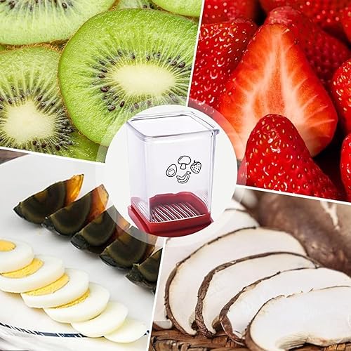 Miniatura 2 de Rebanadoras de frutas, cortador de frutas y verduras con placa de empuje, cortador de fresas de acero inoxidable, una rebanadora de cocina
