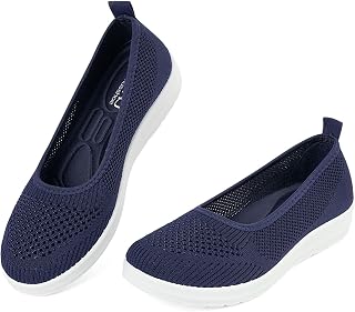 Slip-on Womens Walking Shoes:Round Toe Mesh Sneakers:Comfortable Classic Casual Breathable Lightweight Loafers Flats for Mature Women Aged 30-60
