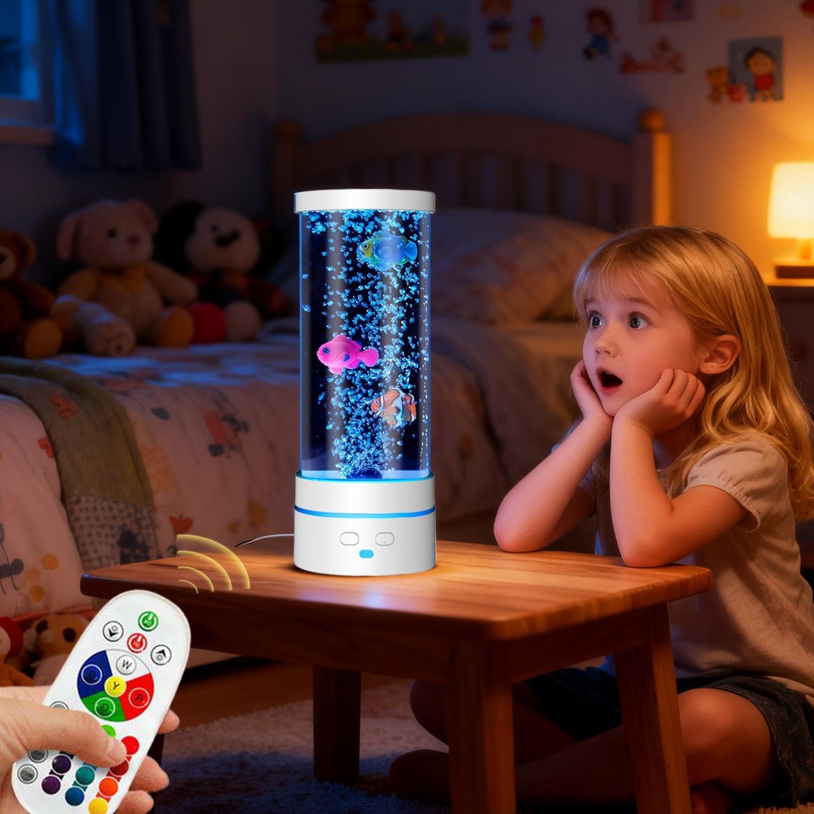 Lámpara de tubo de burbujas, control remoto LED sensorial para un ambiente relajante, efecto de agua, estilo acuario con luz de torre de burbujas, iluminación decorativa de estado de ánimo para