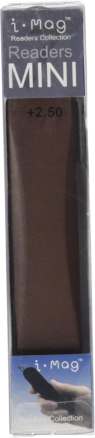 I-Mag Mini Metal Spring Hinge Reading Glasses with Slide Open Hard Case (Brown, 2.50)