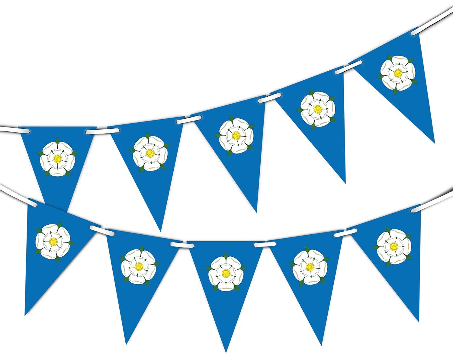 Yorkshire White Rose Flag Bunting Banner 15 triangle flags for simply