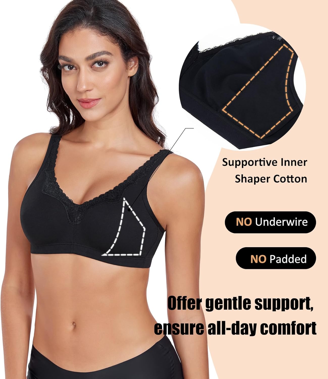 Women's Cotton Bra Non Padded Wirefree Lift Lace Floral Plus Size Comfort Everyday Bras - Image 2