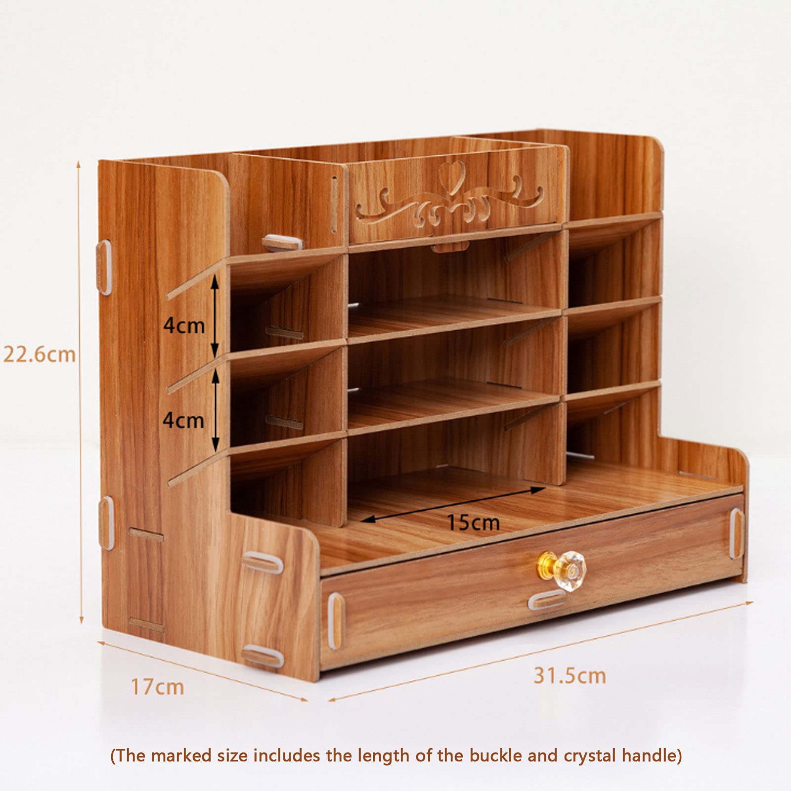 Portapenne Multifunzionale Portaoggetti da Tavolo Fisso con Cassetto, Multifunzionale Grande Organizer con Cassetto per Cancelleria, Ufficio, Casa e Scuola,Oak