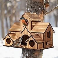 GLOPHOK 5-Hole Cedar Wood Birdhouse for Bluebirds Finches Wrens - Hanging Outdoor Garden House for Small Birds