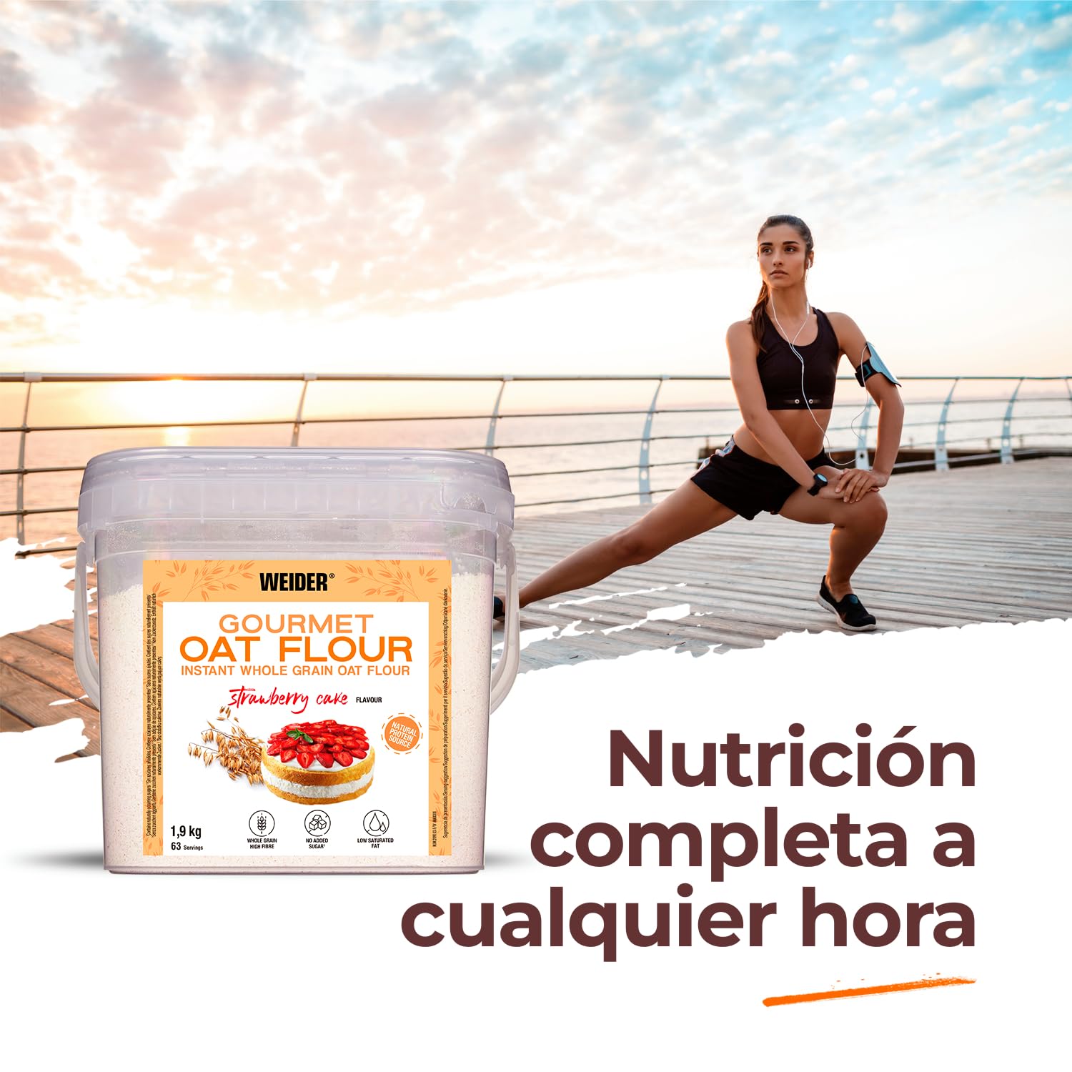 Weider Oat Gourmet Harina de Avena Integral, Proteína Bajo Azúcares, Sabor Tarta de Fresa, 1.9 kg, Pack de 4