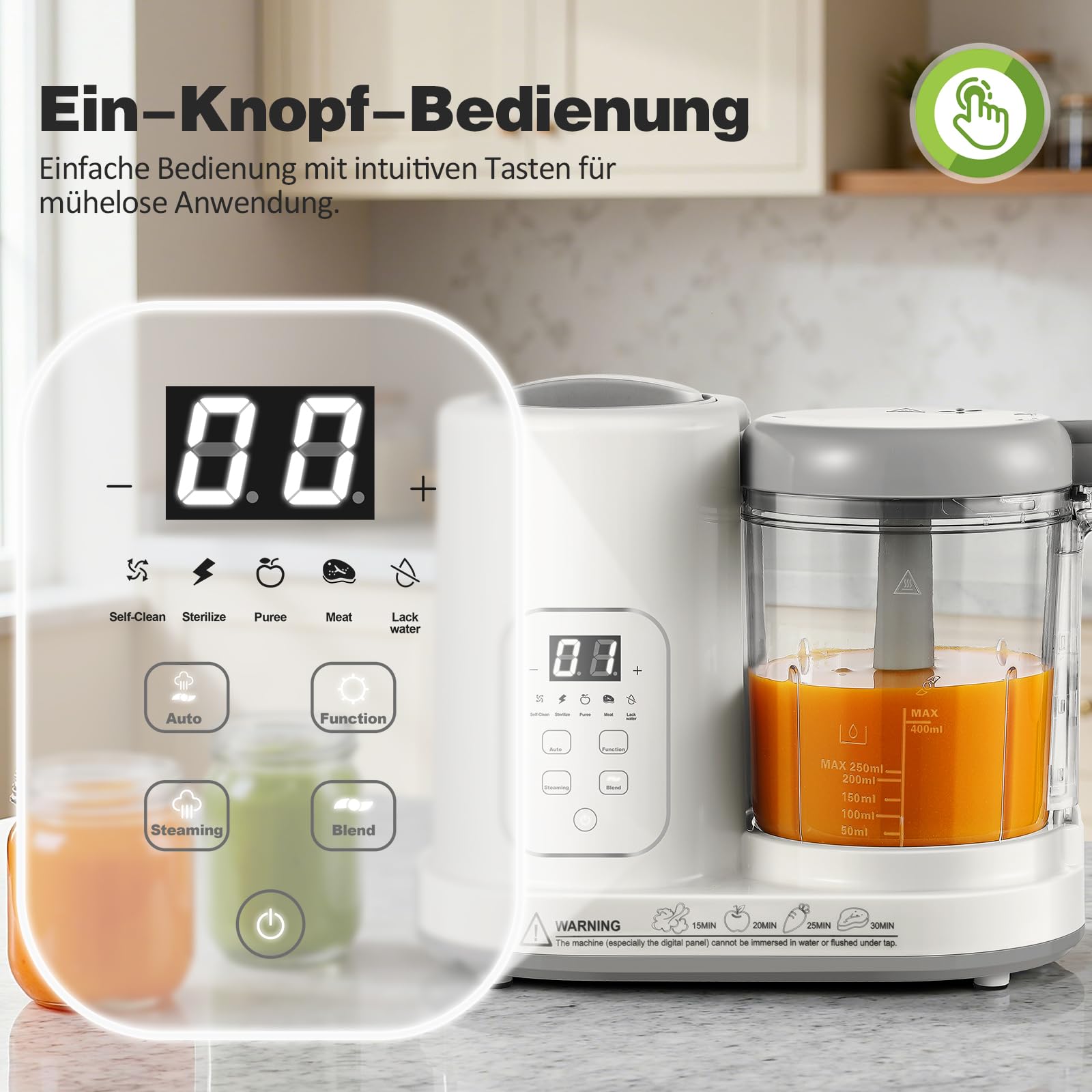 TopStrong Cuocipappa, Omogeneizzatore per Neonati, Mixer Multifunzione con Controllo Touch, Baby Food Maker - Vapore, Mixer, Pulizia Automatica, Riscalda, Scongela