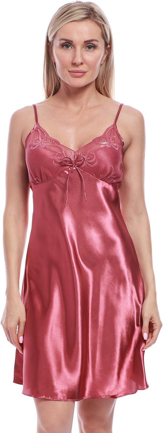 BellisMira Sexy Slip Satin Nightwear Lace Cami Padded/Unpadded Flower Pajamas V-Neck Sleepwear Floral Silk Nighty for Women