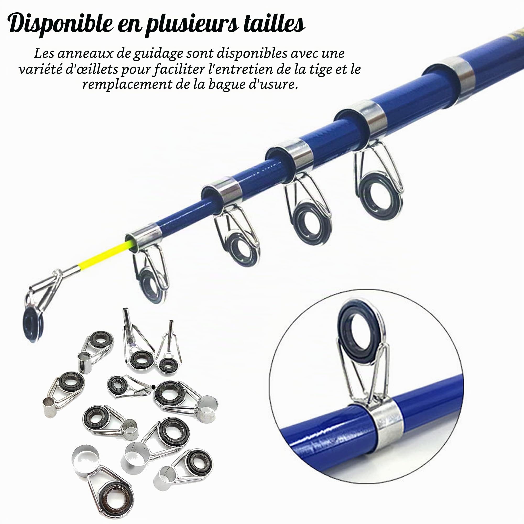 CHENNAN Lot de 10 Anneaux de Guidage pour Canne à Pêche en Acier Inoxydable et Céramique - Kit de Réparation Portable