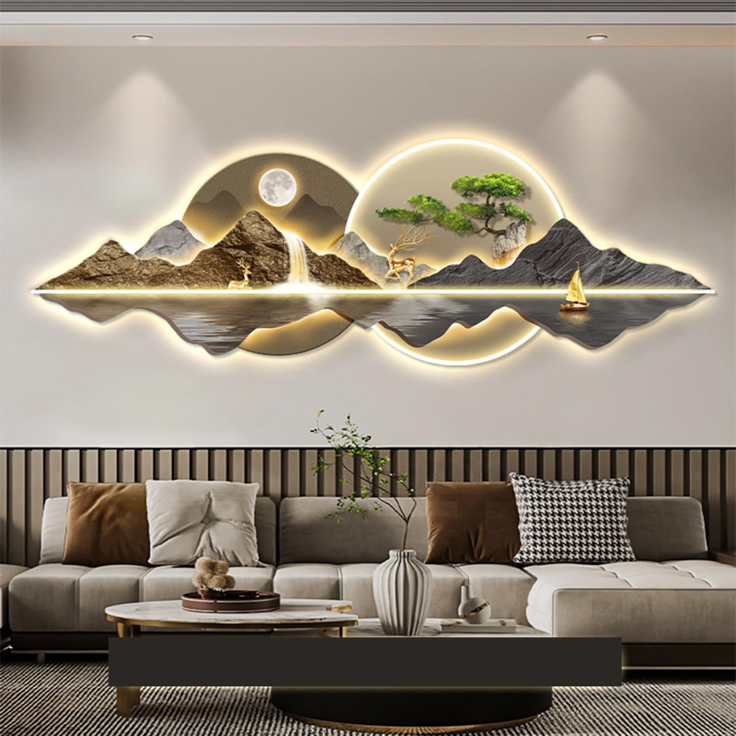 Dekoracje ścienne 3D dekoracje ścienne ze światłem LED lampa Zenation chińskie malowanie ścian salonu Zen kinkiet domu nad sofą tło ściana F 60 × 180 cm