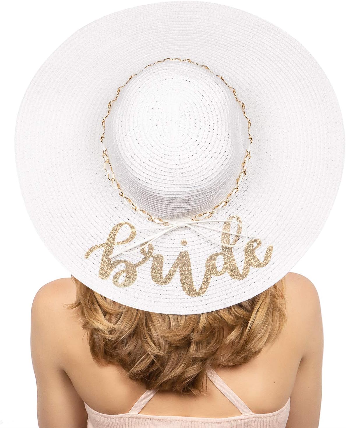 xo, Fetti Bride Sun Hat | Bachelorette Beach Gift, Bridal Favor, Honeymoon, Wedding, Engagement White, Gold, White, Gold, One size