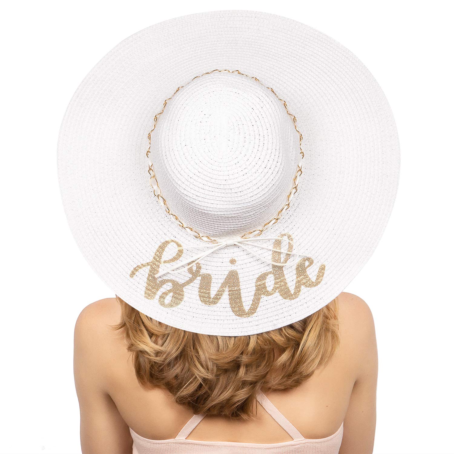 xo, Fetti Bride Sun Hat | Bachelorette Beach Gift, Bridal Favor, Honeymoon, Wedding, Engagement White, Gold, White, Gold, One size