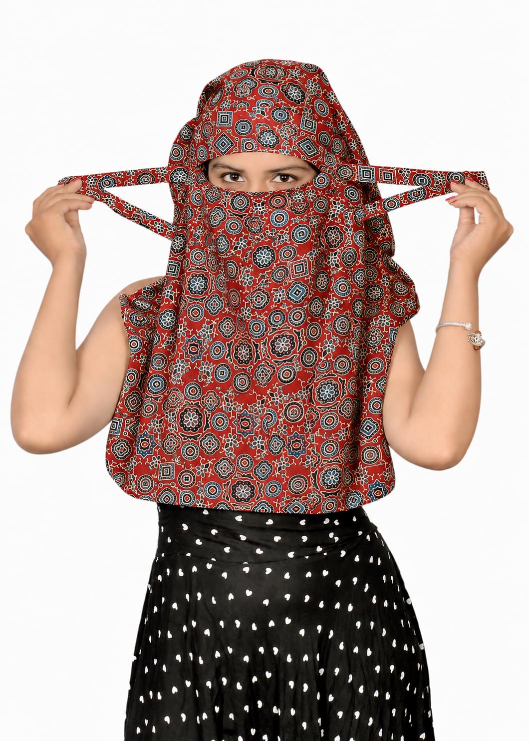 Scarf Face Full Covering With Mask Head Hair Wrap Sun Protection For Women Cotton Printed Square All Season Wear-picture-40