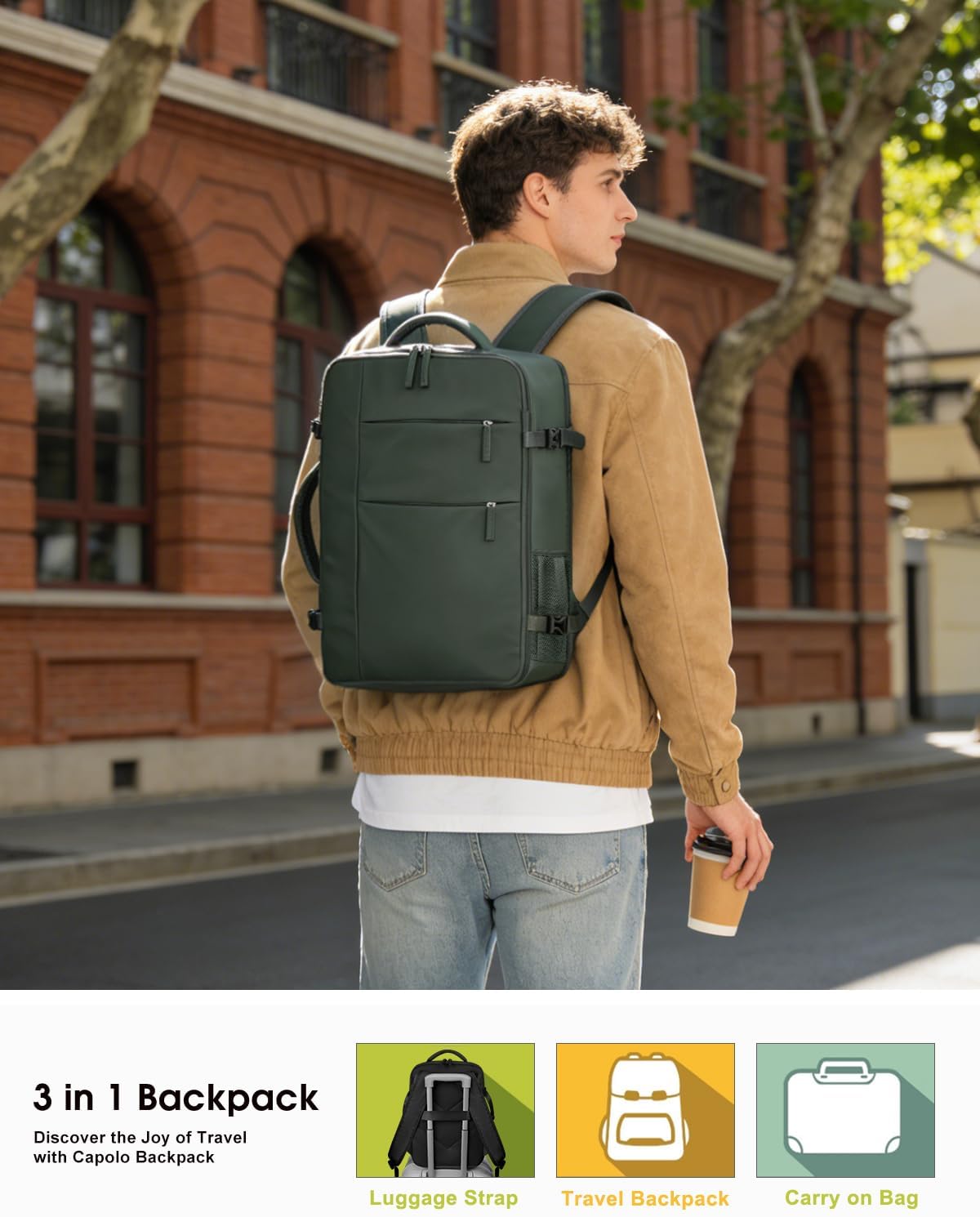 Capolo Travel Backpack for Women Men Waterproof Laptop Backpack Airlines Approved Carry On Backpack Bag Computer Bookbag for Business, Work, Traveling Fits 17 Inch Laptop(Green)