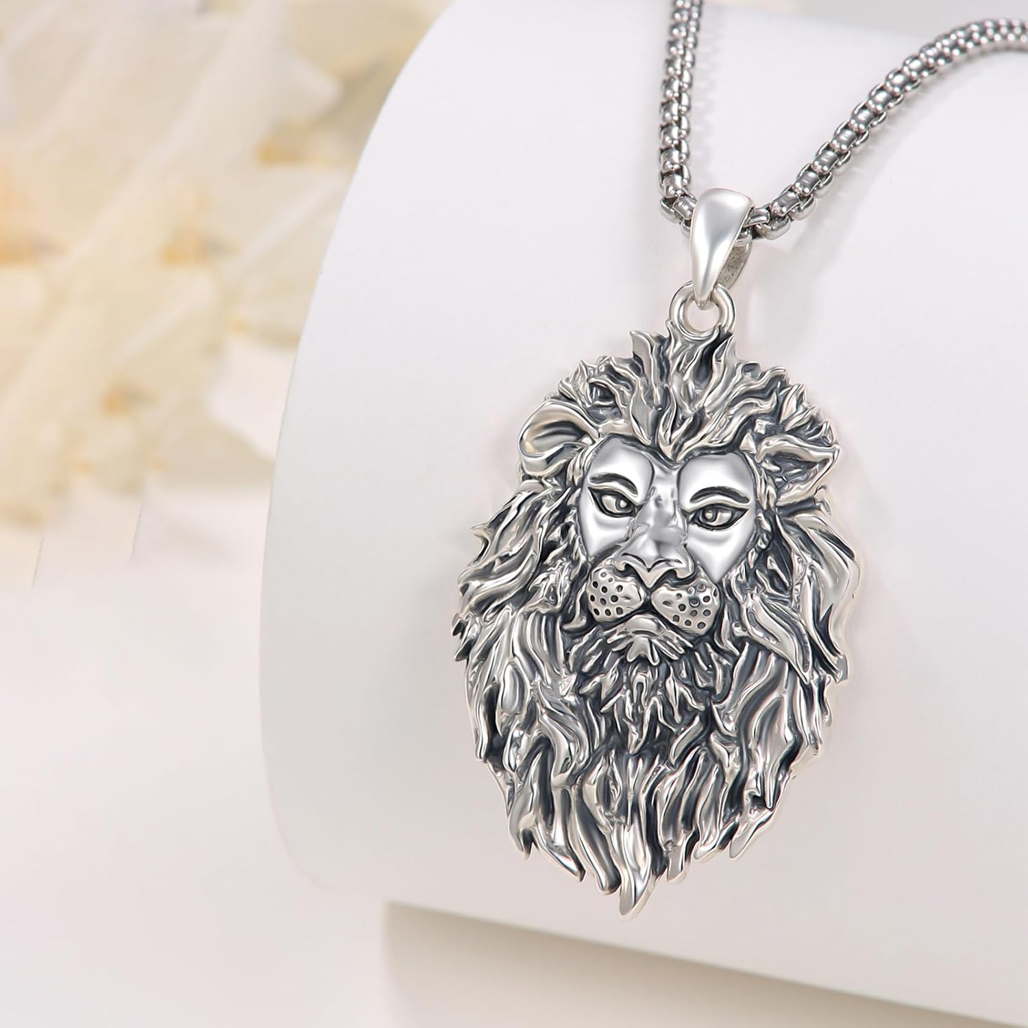 Cuoka Lion Necklace for Men Women S925 Sterling Silver King Retro Punk Gothic Hip Hop Rock Animal Lion Head Pendant Charm Jewelry Chain Necklace Viking Protection Amulet Necklaces - Image 3