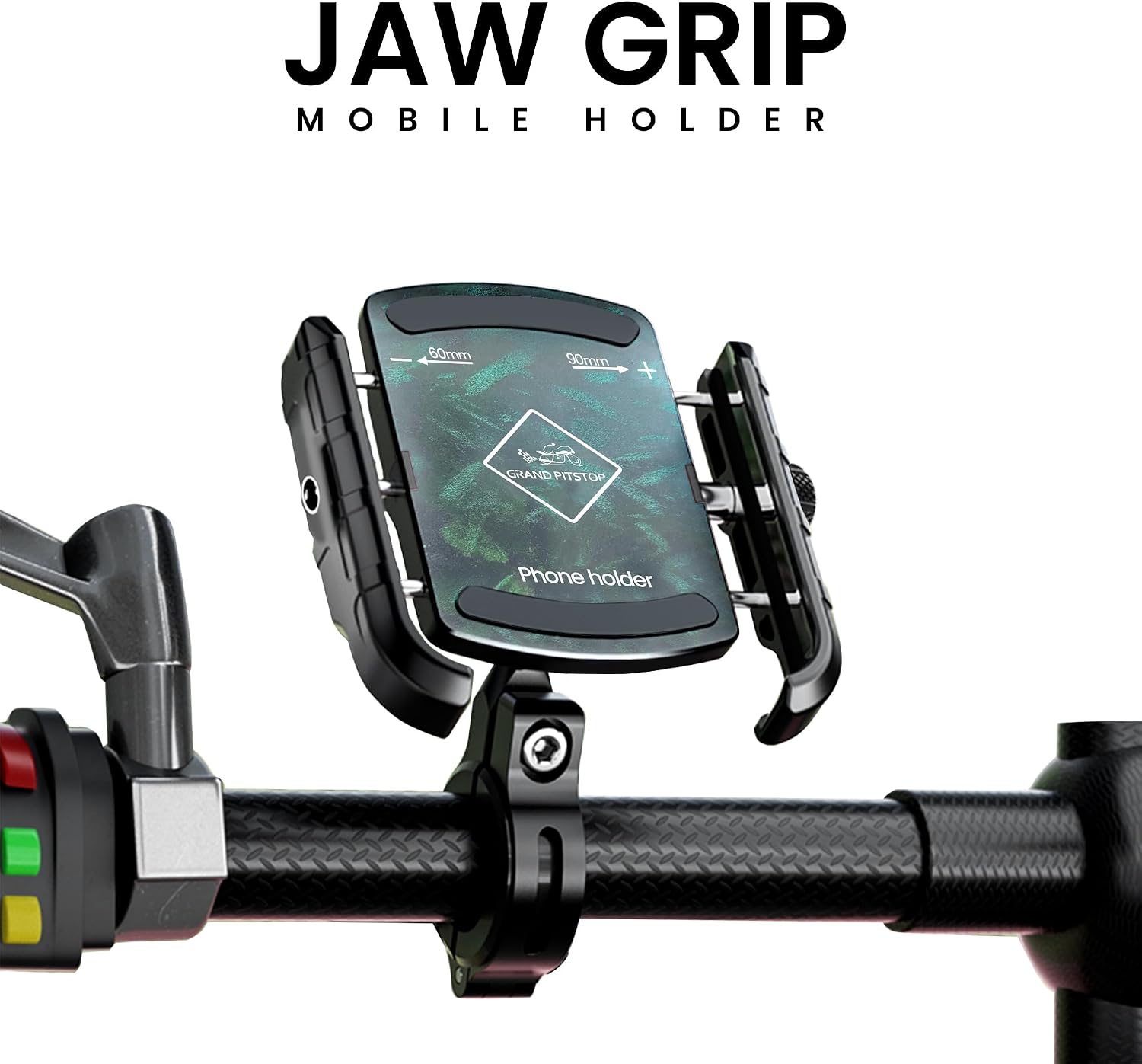 GRAND PITSTOP Motorcycle Phone Mount Holder - Camera Friendly Bike Phone Holder Handlebar Clamp, Bicycle Scooter Phone Clip, for iPhone 16 Pro Max, 15 14 13, Galaxy S25 Ultra, 4.7-7" Phones Green