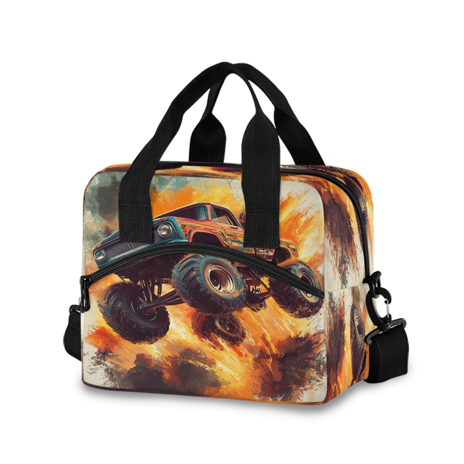 Classic Monster Truck Lunch Box Cooler Bag Lunch Box Bag Kids 11.4×7.1× 9.5 Inches