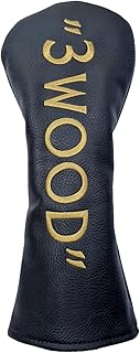Golf Club Headcover 3 Wood Headcover Black n Gold Premium PU Leather Driver #3 Fairway Wood Hybrid Wood Head Cover Fits for All Brand