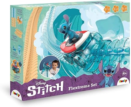 Smoby - Stitch - FleXtreme - 4m 40m Car Circuit - 184 Flexible and Modular Tracks + 1 Stitch Vehicle Light Effects - Batteries Included - Suitable for Ages 4+