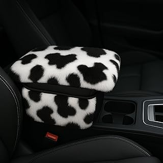 Fluffy Car Armrest Cover with Side Pockets – Plush Fuzzy Fur Center Console Armrest Cushion Pad, Universal Winter Car Interior Protector, Soft Arm Rest Cover with Storage for Women & Men (COWS)