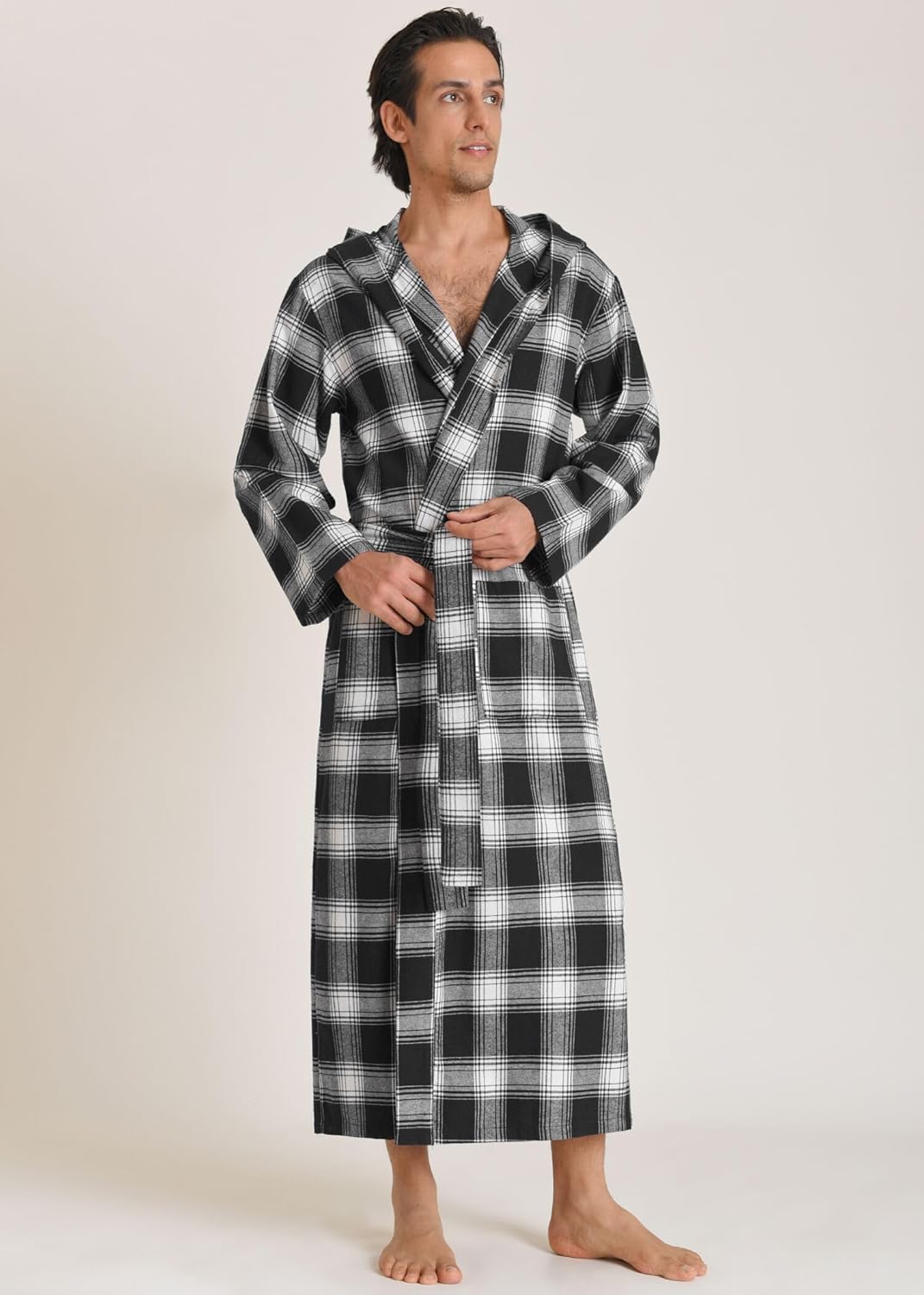 Latuza Men's Cotton Flannel Robe Long Hooded Bathrobe - Image 2