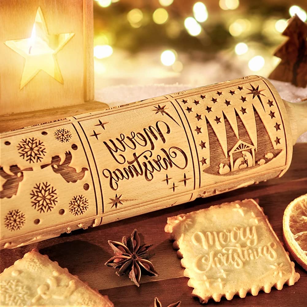 Rouleau à Pâtisserie Relief Noël 30 Cm - Motifs 3D (Bonhommes, Sapins...) - Pour Biscuits, Pizzas, Pâte