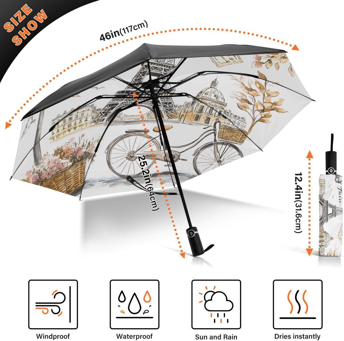 ALAZA Folding Umbrella Inverted Umbrella Automatic Open Close Compact Umbrella Portable Large for Rain Sun UV Protection Windproof