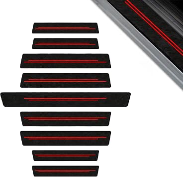 9 Pcs Car Door Sill Protectors for Toyota Yaris L 2013-2017 2018 2019, Anti-Scratch Entry Guard Scuff Plate Set, Sporty Textured Black/Red,A