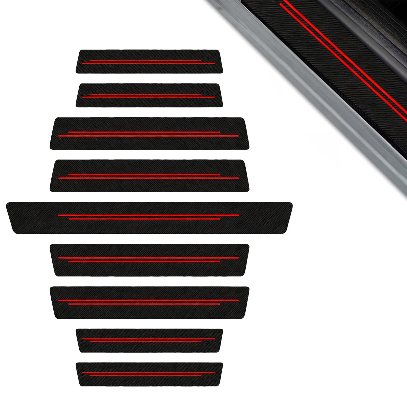 QIZUN 9 Pcs Car Door Sill Protectors for Jeep Renegade 2020 2021, Anti-Scratch Entry Guard Scuff Plate Set, Sporty Textured Black/Red,A