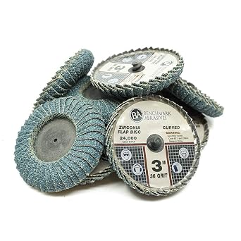 Benchmark Abrasives 3" Quick Change Zirconia Flap Disc Curved Grinding Wheel w/Male R-Type Back Design - Cleaning Finishing Deburring of Irregular Surfaces - for Die Grinder & More 10 Pack 36 Grit