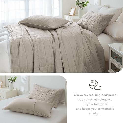 Miniatura 5 de Masaca Colcha extragrande King de 120 x 120 pulgadas, juego de edredón de tejido de gofre, juego de ropa de cama de 3 piezas, color caqui oscuro,