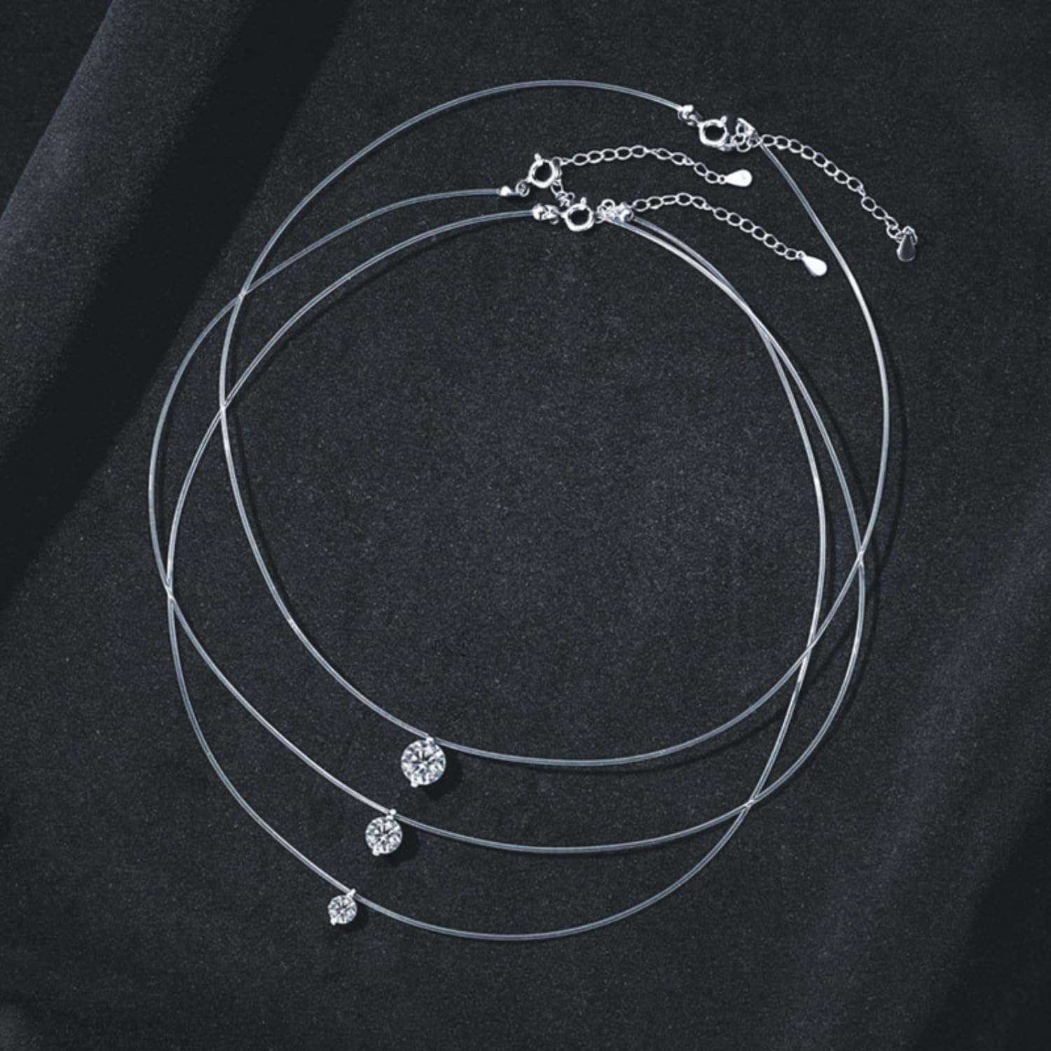 S925 Sterling Silver 0.5/1/2ct Lab Diamond Necklace for Women, D-Color VVS1, Mermaid Tears Invisible Fish Line Pendant, Ideal for a Wife Valentine Present