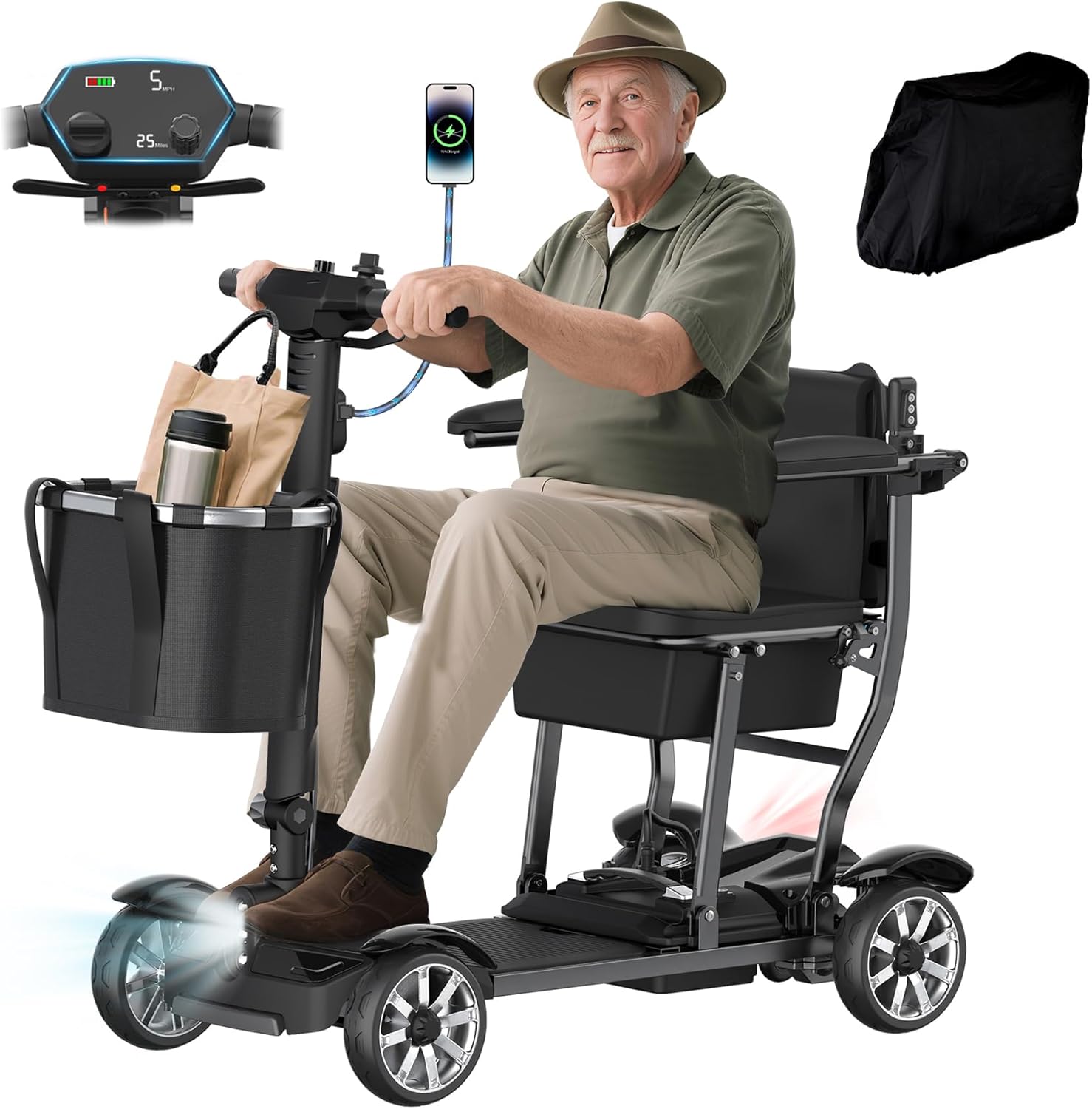 Mobility Scooter for Adults, 30Miles 4 Wheels Mobility Scooter with LCD Display, 350LBS Capacity & Lithium Battery, Airline Approved, 38LBS Motorized Mobility Scooter for Seniors, Black product image