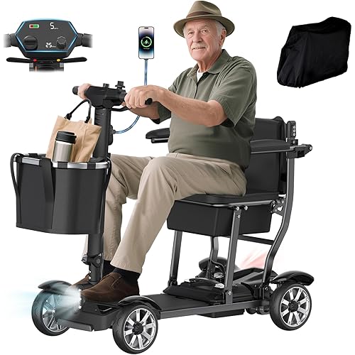 Mobility Scooter for Adults, 30Miles 4 Wheels Mobility Scooter with LCD Display, 350LBS Capacity & Lithium Battery, Airline Approved, 38LBS Motorized Mobility Scooter for Seniors, Black