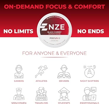 NZE Caffeine Free Nootropic Pouches (Black Cherry) - Nootropic Pouches with Alpha GPC, L-Tyrosine & L-Theanine - No Sugar or Artificial Sweeteners - 15 Pouches Per Can - 5 Pack