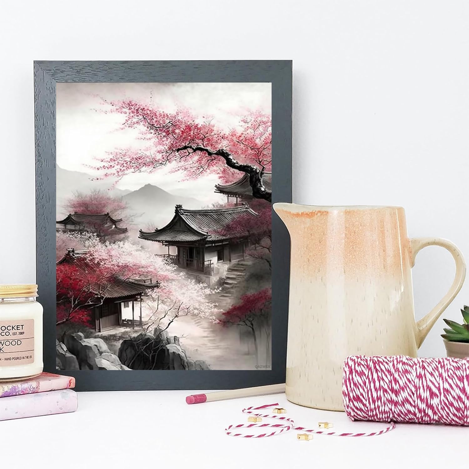 Landscape Diamond Painting Set, DIY 5D Diamond Painting Suitable for Adults and Children, Peach Blossom House Diamond Art Crafts, Chinese Style Home Wall Decor Gifts 30x40cm/12x16in