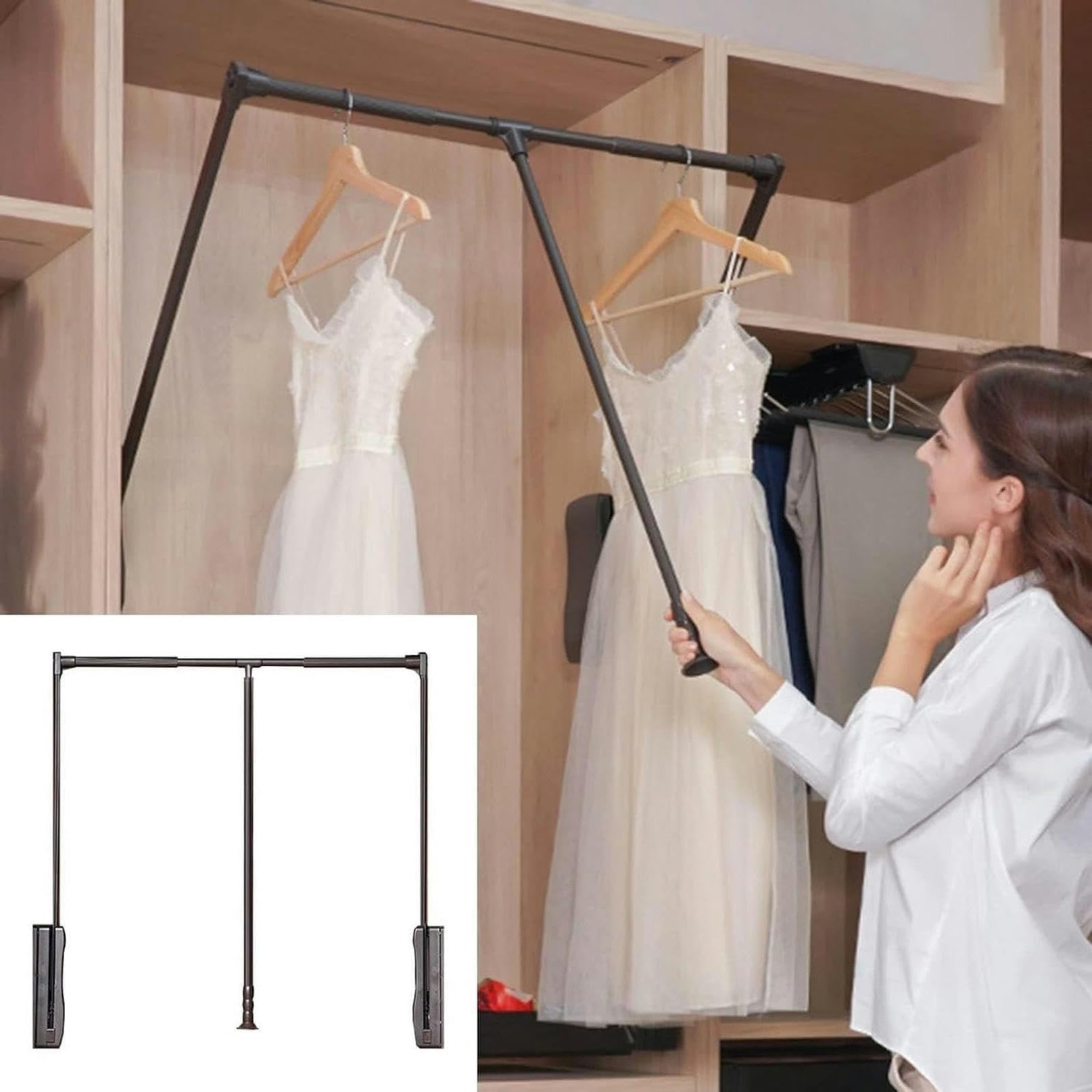 Tige de levage pour garde-robe extensible 55-120cm élévateur dressing métal
