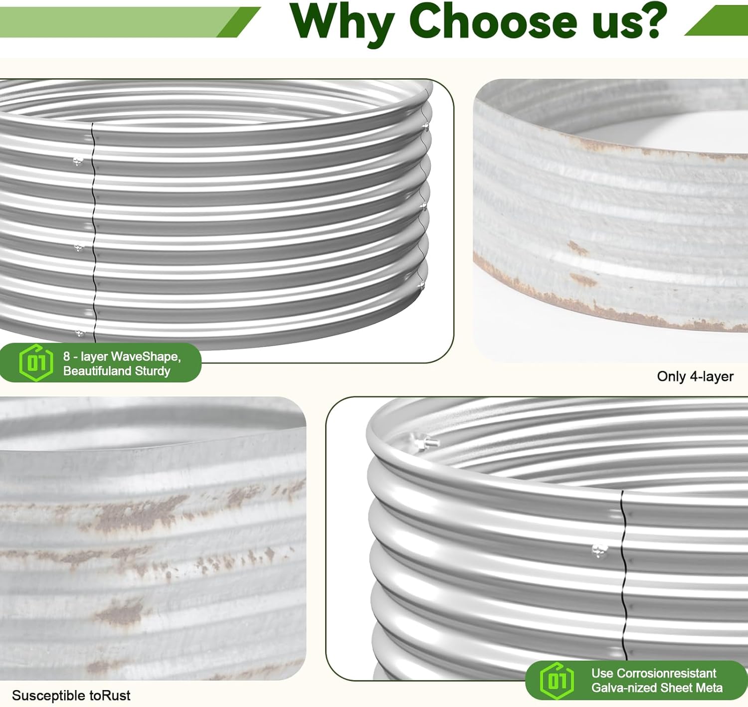 4 Pack 3x3FT Round Raised Beds for Gardening, Corrugated Galvanized Steel Raised Garden Bed, Outdoor Metal Above Ground Garden Bed for Vegetables and Flowers-3x3FTx10Inch